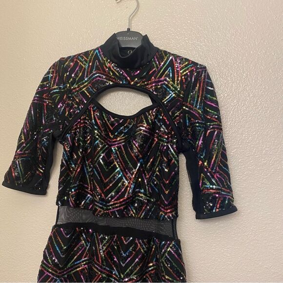 WEISSMAN Dance costume rainbow sequin unitard Applause 12823 SA Small adult - Picture 3 of 12